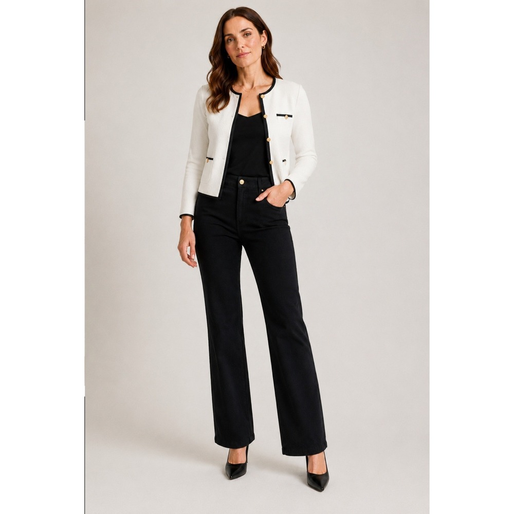 NWT St. John Caviar Black Cotton Blend Straight Leg Pants Equestrian Style 14